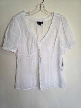 Sonoma White Ruffle V-Neck Button Front Blouse